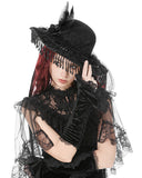 Dark In Love Womens Gothic Velvet & Lace Embroidered Armwarmer Gloves