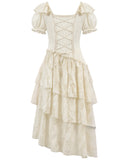 Dark In Love Womens Steampunk Asymmetric Lace Ruffle Dress - Vintage Off-White