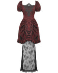 Dark In Love DarkRose Gothic Courtesan Jacquard Lace Train Dress - Red & Black