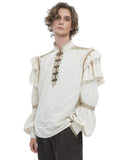 Devil Fashion Mens Embellished Steampunk Pirate Shirt - Vintage Off-White