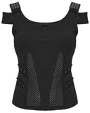 Punk Rave Womens Apocalyptic Gothic Studded Mesh Inset T-Shirt Top