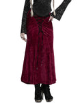 Punk Rave Daily Life Womens Long Gothic Velvet Applique Maxi Skirt - Red