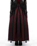 Dark In Love Gothic Petals Embellished Lace Layered Maxi Skirt - Red & Black