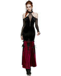 Punk Rave Womens Dark Regency Gothic Velvet & Mesh Evening Dress - Black & Red