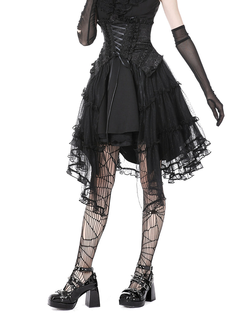 Blusa Donna Dark In Love Gotica In Jacquard E Pizzo - Nera, Maniche A Farfalla, Scollo Camicia - Foto 5