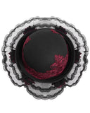 Devil Fashion Womens Baroque Gothic Rose Embellished Hat - Black & Red