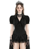 Dark In Love Womens Gothic Mesh Embellished Cravat Blouse Top