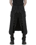 Punk Rave Mens Dark Gothic Damask Chained Half-Skirt Kilt