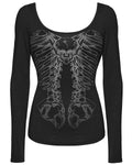 Punk Rave Womens Gothic Skull Print Laser Cut Spinal Ring Lonf Sleeve Top