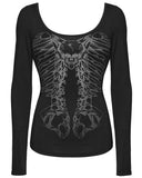 Punk Rave Womens Gothic Skull Print Laser Cut Spinal Ring Lonf Sleeve Top