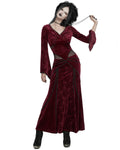 Punk Rave Womens Long Baroque Gothic Embossed Velvet Maxi Dress - Red