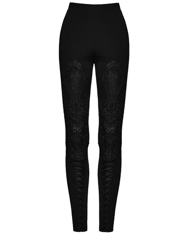 Punk Rave Womens Gothic Embroidered Lacing Leggings