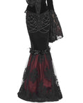 Eva Lady Dark Devore Baroque Gothic Velvet Chained Mermaid Skirt - Black & Red