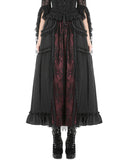 Dark In Love Womens Baroque Gothic Lace Layered Maxi Skirt - Black & Red