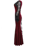 Punk Rave Womens Long Gothic Velvet & Lace Applique Maxi Dress - Red