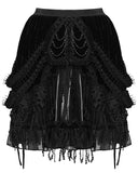Devil Fashion Womens Gothic Embellished Velvet & Mesh Chained Mini Skirt