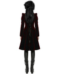 Punk Rave Womens Gothic Velvet Embellished Mid Length Military Coat - Red