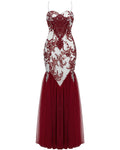 Punk Rave Womens Long Gothic Floral Sequined Wedding Prom Dress - White & Red