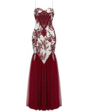 Punk Rave Womens Long Gothic Floral Sequined Wedding Prom Dress - White & Red