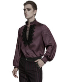Punk Rave Mens Gothic Embossed Print Lace-Up Pirate Shirt - Red