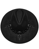Punk Rave Daily Life Womens Gothic Beaded Wide Brim Fedora Hat - Black & Red