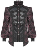 Devil Fashion Mens Dark Gothic Aristocrat Studded Jacquard Dress Shirt - Red & Black