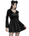 Punk Rave Womens Gothic Velvet Mini Dress With Oversize Embellished Collar - Black