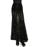 Punk Rave Womens Long Gothic Damask Flocked Mesh Fiashtail Maxi Skirt