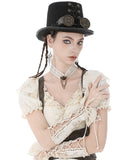 Dark In Love Womens Steampunk Lace Ribbon Gloves - Vintage Off-White