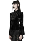 Punk Rave Womens Elegant Gothic Velvet & Pleated Lace Blouse Top