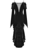 Dark in Love Womens Long Asymmetric Velvet Ruffle Off-Shoulder Mermaid Dress