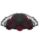 Devil Fashion Womens Baroque Gothic Rose Embellished Hat - Black & Red