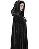 Punk Rave Womens Long Gothic Velvet & Lace Applique Hooded Cloak - Black