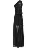 Punk Rave Daily Life Long Gothic Rose Lace & Pleated Mesh Lace Up Maxi Dress