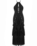 Devil Fashion Womens Long Gothic Punk Lace Up Strapping Maxi Dress