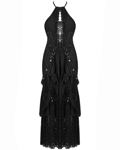 Devil Fashion Womens Long Gothic Punk Lace Up Strapping Maxi Dress