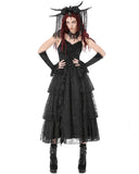 Dark In Love Womens Long Gothic Satin & Lace Prom Wedding Dress