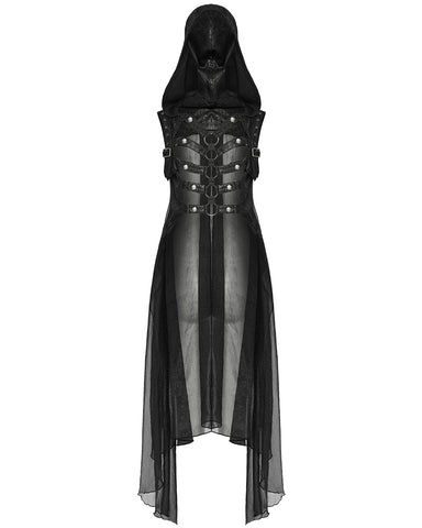 Punk Rave Womens Gothic Cyberpunk Hooded Harness Chiffon Cloak Cape