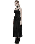Punk Rave Daily Life Womens Long Gothic Crushed Velvet Applique Maxi Dress - Black