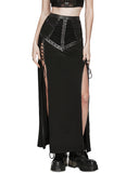 Punk Rave Daily Life Long Gothic Techwear Side-Split Lacing Maxi Skirt