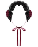 Devil Fashion Womens Gothic Lolita Rose Embellished Fascinator Headpiece - Black & Red