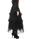 Dark In Love Womens Long Gothic Corset-Waist Velvet & Lace Applique Maxi Skirt