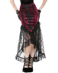 Dark In Love Long Gothic Vampire Crushed Velvet & Lace Fishtail Skirt - Red & Black