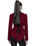 Punk Rave Womens Gothic Aristocrat Damask Velvet Frock Coat Jacket - Red