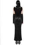 Punk Rave Womens Gothic Embossed Rose Velvet & Faux Fur Cheongsam Dress - Black