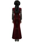 Punk Rave Womens Long Gothic Velvet & Lace Applique Maxi Dress - Red