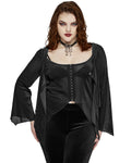 Punk Rave Plus Size Womens Gothic Layered Velvet & Mesh Tunic Top - Black