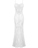 Dark In Love Womens Romantic Gothic Embroidered White Lace Mermaid Dress