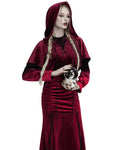 Punk Rave Daily Life Womens Velvet Gothic Lolita Hooded Split Tails Bolero Cape - Red