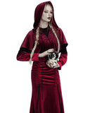 Punk Rave Daily Life Womens Velvet Gothic Lolita Hooded Split Tails Bolero Cape - Red